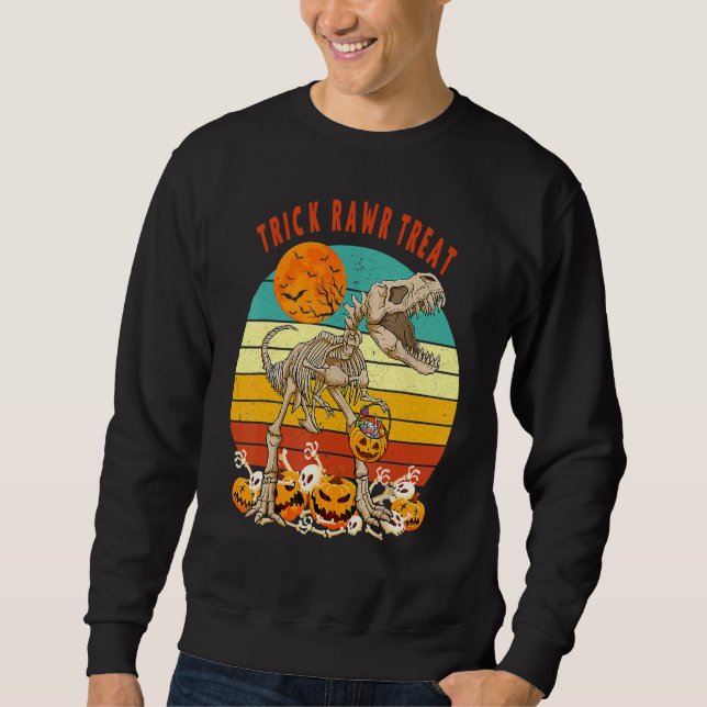 Kids Trick Rawr Treat Skeleton Dino Toddler Boys Sweatshirt (Front)