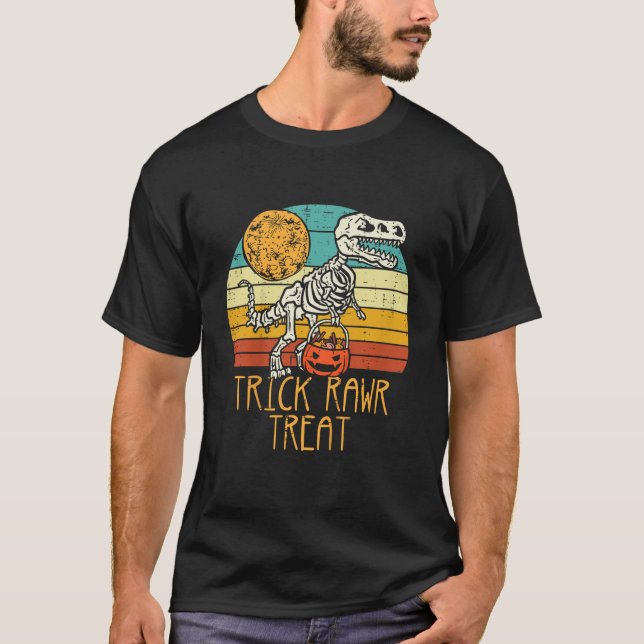Kids Trick Rawr Treat Skeleton Dino Trex Toddler B T-Shirt (Front)