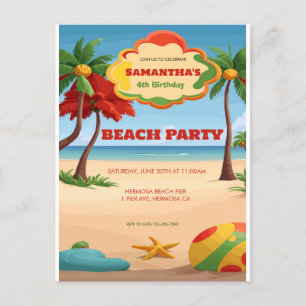 Kid's Tropicai Reggae Beach Birthday Invitation Postcard