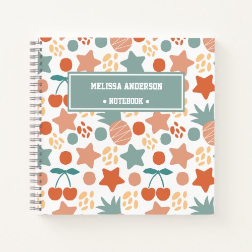 Kids Tropical Fruits  Stars Pattern Personalized Notebook