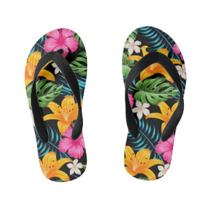 Kids Tropical Print Flip Flops