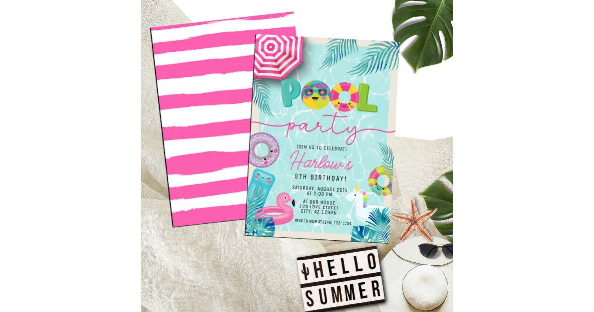 Kid's Tropical Summer Pool Party Birthday Invitation | Zazzle