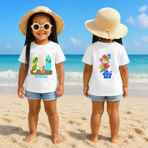 Kids Tropical Surfing Paddling Personalized Baby T-Shirt