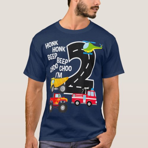Kids Trucks 2nd Birthday Party Toddler Im 2 Year T_Shirt
