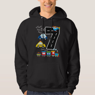Kids Trucks Train 7th Birthday Party Toddler 7 Yea Hoodie