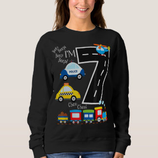 Kids Trucks Train 7th Birthday Party Toddler 7 Yea Sweatshirt