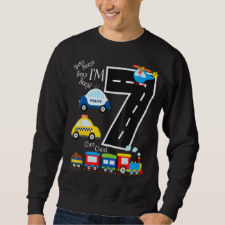 Kids Trucks Train 7th Birthday Party Toddler 7 Yea Sweatshirt