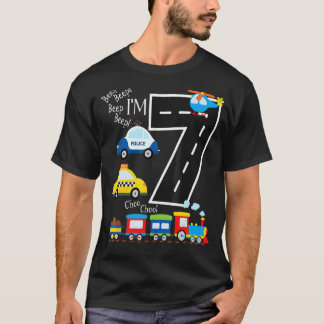 Kids Trucks Train 7th Birthday Party Toddler 7 Yea T-Shirt