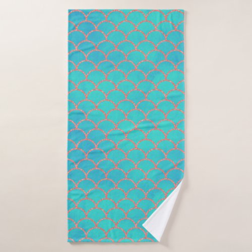 Kids Turquoise Blue Mermaid Scales Beach or Bath Towel