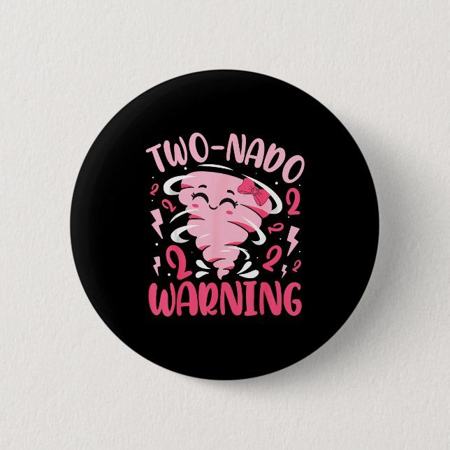 Kids Two-nado Warning 2nd Birthday Nk Tornado Birt Button (Front)