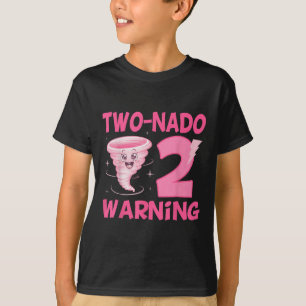 Kids Two-nado Warning 2nd Birthday Pink Tornado Bi T-Shirt