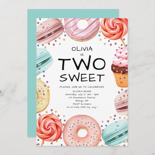 Kids Two Sweet 2nd Birthday Party  Invitation