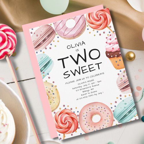 Kids Two Sweet Pink 2nd Birthday Party  Invitation
