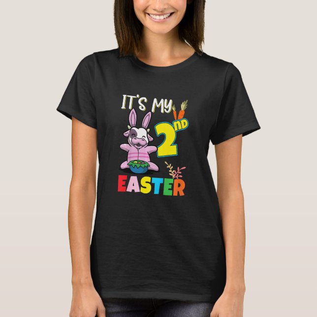 Kids Two Years Easter 2nd Birthday Baby Easter Cow T-Shirt (Front)