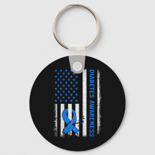 Kids Type 1 Diabetes Awareness American Us Flag Bl Keychain