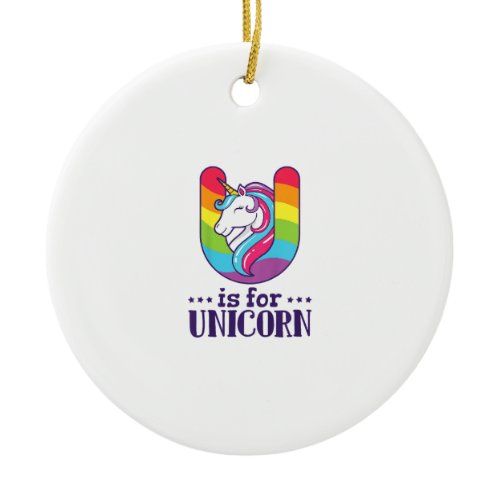 Kids U Is For Unicorn Alphabet T-Shirt Ceramic Ornament