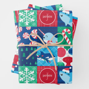 Kids Under The Sea Christmas Patchwork Wrapping Paper Sheets