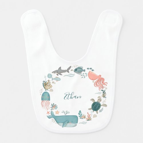 Kids Under the Sea Personalized Name Watercolor Baby Bib