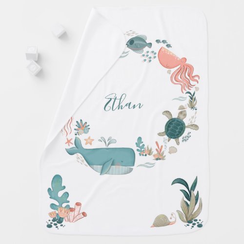 Kids Under the Sea Personalized Name Watercolor Baby Blanket