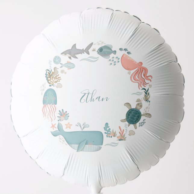 Kids Under the Sea Personalized Name Watercolor Balloon (Front)