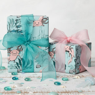 Kids Underwater Axolotl Blue Wrapping Paper