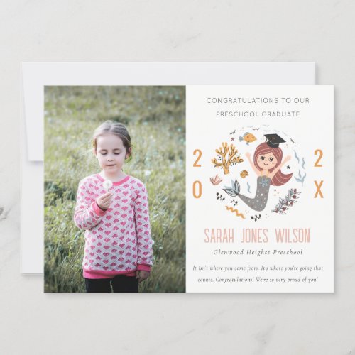 Kids Underwater Mermaid Photo Preschool Graduation Announcement