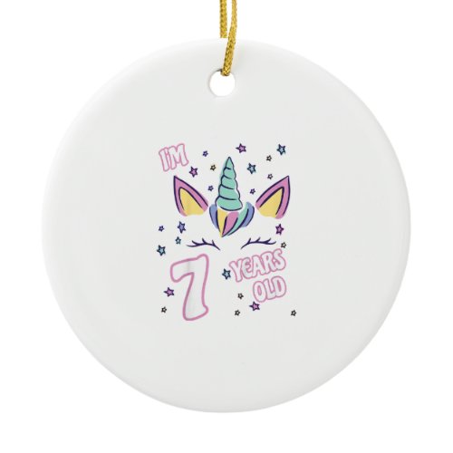 Kids Unicorn 7th birthday i'm 7 years old girl uni Ceramic Ornament