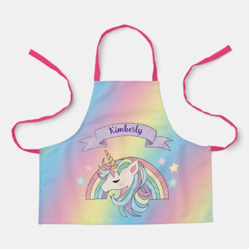 Kids Unicorn and Rainbow Custom Name Apron