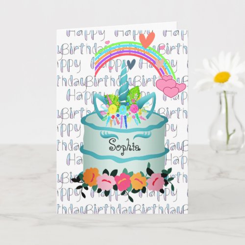 Kids Unicorn Cake Personalized Card