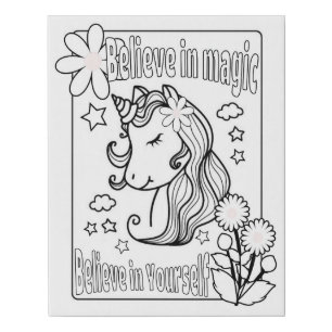Kids Unicorn Coloring Canvas Print of Positivity