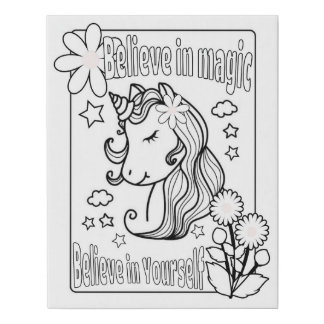 Kids Unicorn Coloring Canvas Print of Positivity 