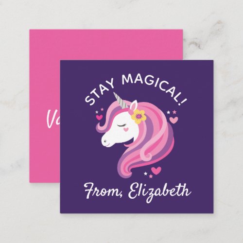 Kids Unicorn Face Pink Valentines Day Note Card