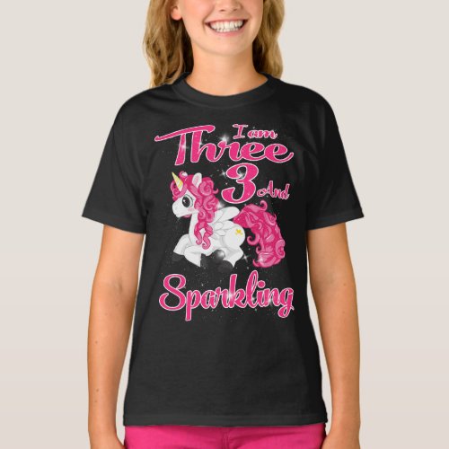 Kids Unicorn for Birthday Girl 3 Year Old  Sparkl T_Shirt