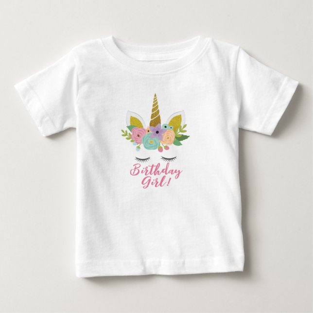 Kids Unicorn Gold Eyes Horn T-Shirt Birthday (Front)