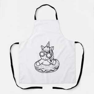 Kids Unicorn In A Donut For Coloring Paint Girl T- Apron