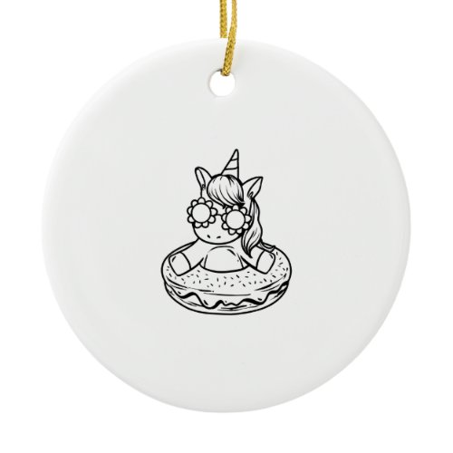 Kids Unicorn In A Donut For Coloring Paint Girl T- Ceramic Ornament