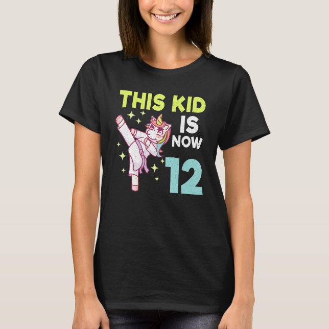 Kids Unicorn Karate Birth Born 12 Karate T-Shirt (Front)