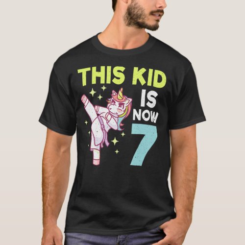 Kids Unicorn Karate Birth Born 7 Karate T_Shirt