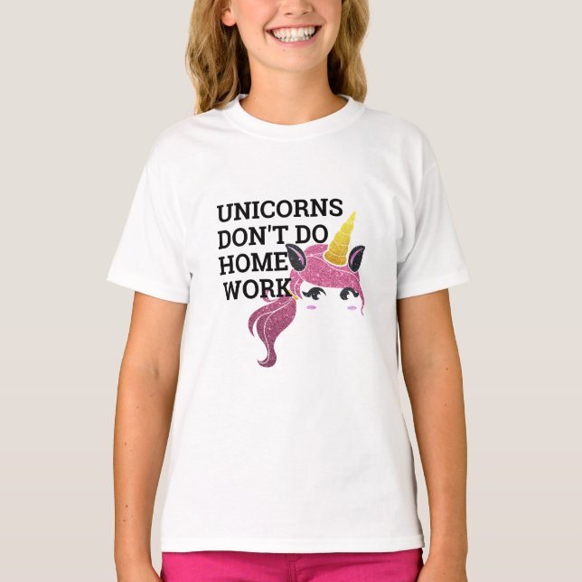 Kids Unicorn T-Shirt - 'I Don't Do Homework' Funny (Front)