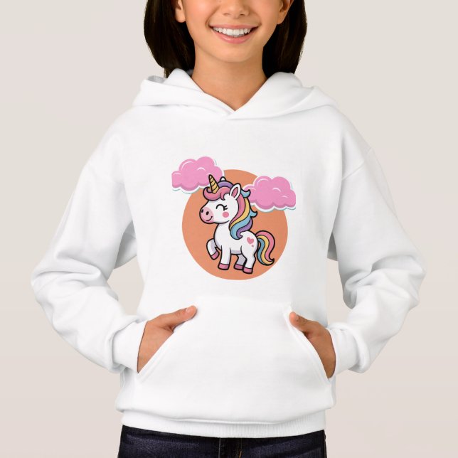 Kids Unicorn T-Shirt with Clouds Hoodie (Front)