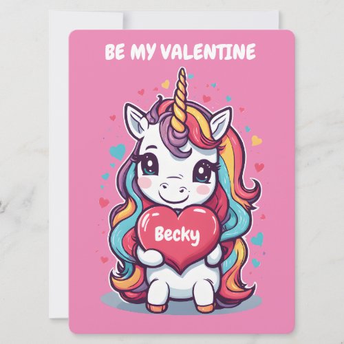 Kids Unicorn Valentines Day Holiday Card