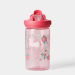 Kids Unicorns and Flowers With Name  Water Bottle<br><div class="desc">A trendy pink unicorn and floral design for girls along with a personalized name. These custom kids water bottles are perfect for sending along with your child to school or daycare.</div>