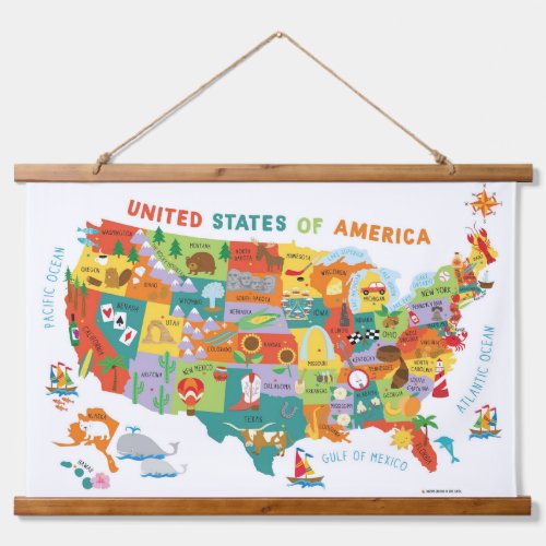 Kids US Map Hanging Tapestry
