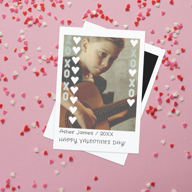 Kids Valentine Instant Photo Card | Silver & White (Creator Uploaded)
