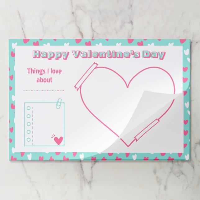 Kids Valentine Large Tearaway Paper Placemats (Folded)