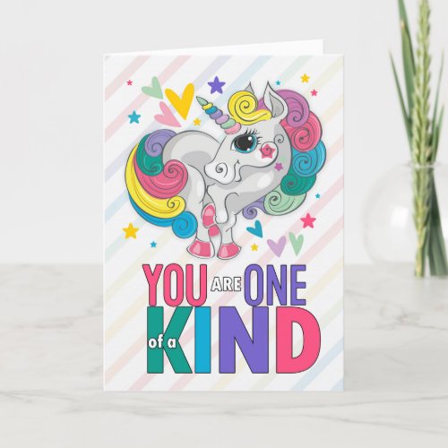 Kids Valentine Rainbow Unicorn One of a Kind Holiday Card