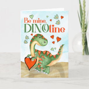 Kid's Valentine T-Rex Dinosaur Be Mine DINOtine Holiday Card