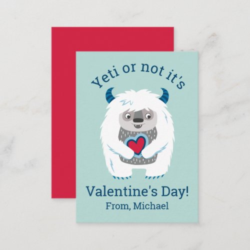 Kids Valentine Yeti Note Card