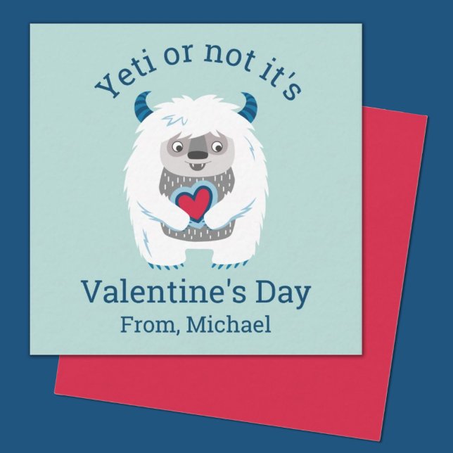 Kids Valentine Yeti Note Card (A fun mini yeti valentine card. perfect for a school classroom exchange)
