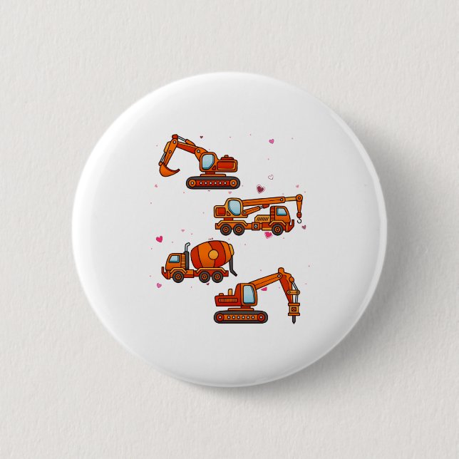 Kids Valentines Day Construction Trucks Boys Kids  Button (Front)